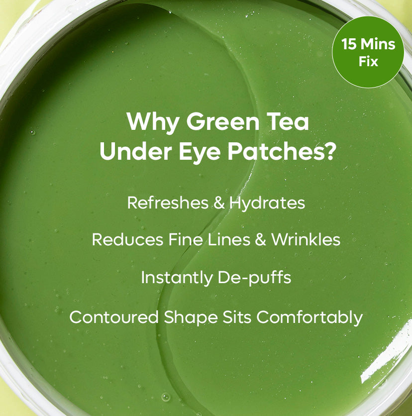 Green Tea Hydrogel Under Eye Patches with 1% Caffeine | Reduces Fine Lines - 15 Pairs