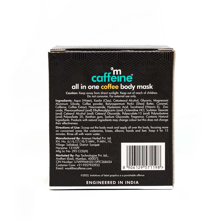 Coffee Body Mask to De-Tan & De-Pigment with Niacinamide - 250g - Natural & 100% Vegan