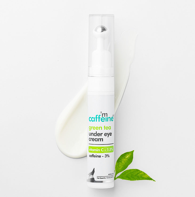 Green Tea Under Eye Cream with 3% Caffeine to Reduce Fine Lines, Wrinkles & Dark Circles - 15 ml