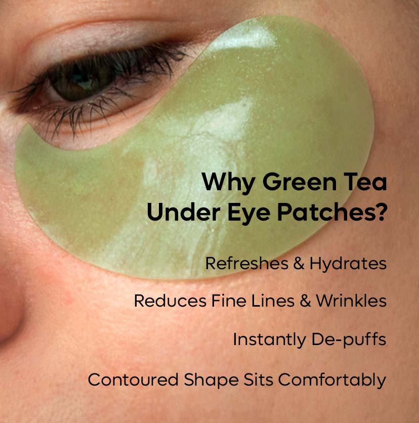 Green Tea Hydrogel Under Eye Patches for Fine Lines | 1% Caffeine Depuffs - 30 pairs