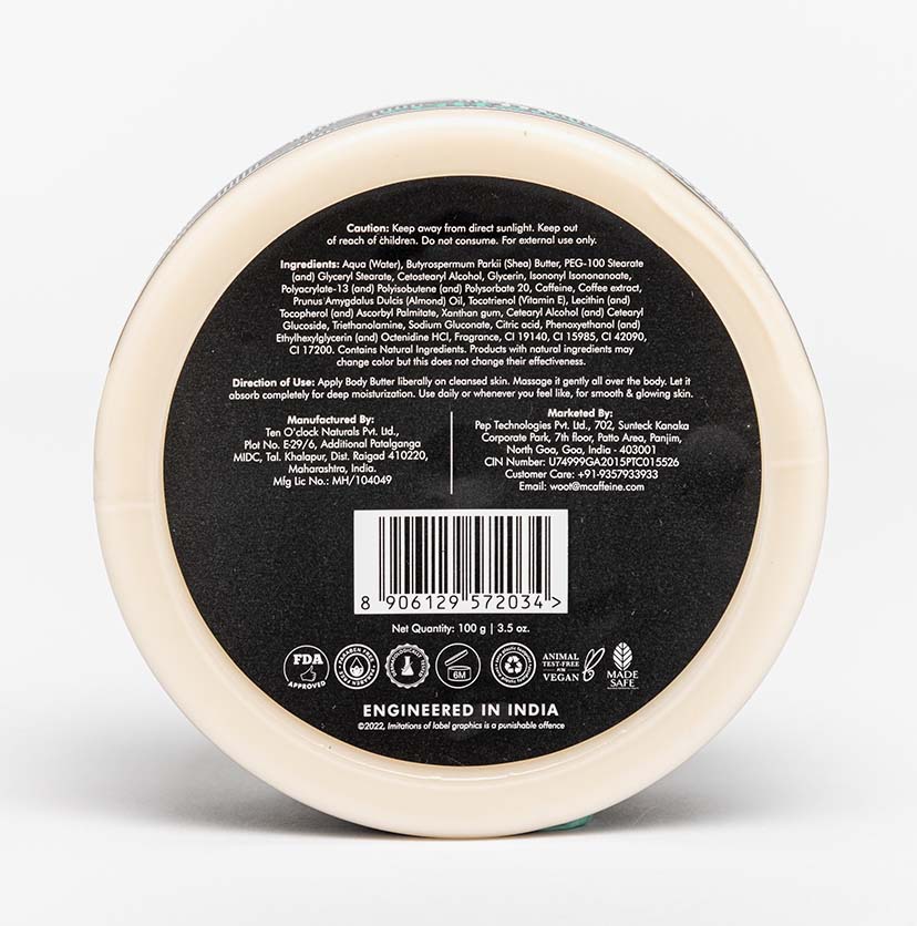 Coffee & Almond Body Butter with Shea Butter for Deep Moisturization & Smooth Skin - 100 g