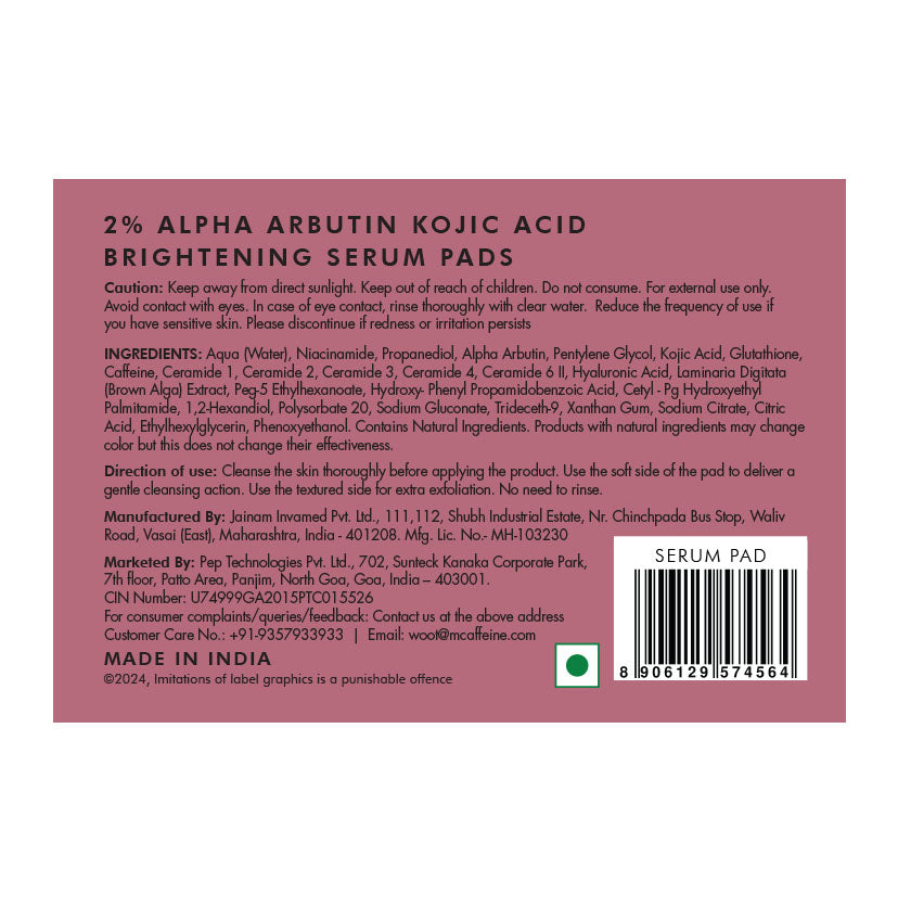 CLEAR GLOW 2% Alpha Arbutin Kojic Acid Brightening Serum Pads - 40 Pads