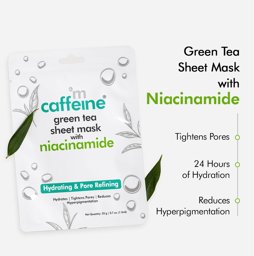 Green Tea Sheet Masks - Pack of 3 | Vitamin C | Niacinamide | Fruit AHA Mix