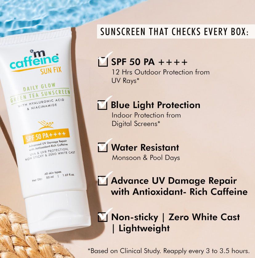 Daily Glow Green Tea Sunscreen SPF 50 PA++++ with Niacinamide | Lightweight & No White Cast - 50 ml