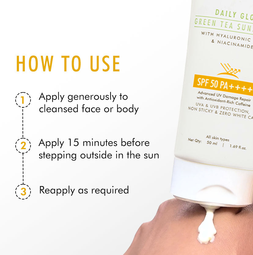 Daily Glow Green Tea Sunscreen SPF 50 PA++++ with Niacinamide | Lightweight & No White Cast - 50 ml